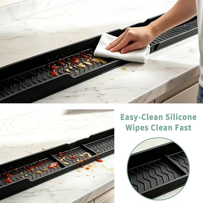 30 Inch Magnetic Stove Top Shelf, Over the Stove Spice Rack Organizer, Black | Heat Resistant Silicone, No Drill Installation, Anti-Slip, For Gas & Electric Stoves