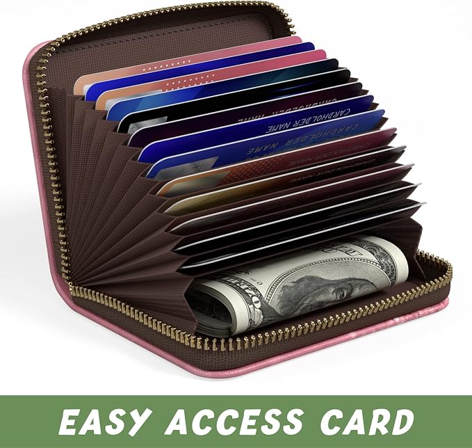 Aiawoxc Credit Card Holder for Women, Small RFID Wallet Slim Leather Card Organizer Case with Zipper and Keychain, Work Hard