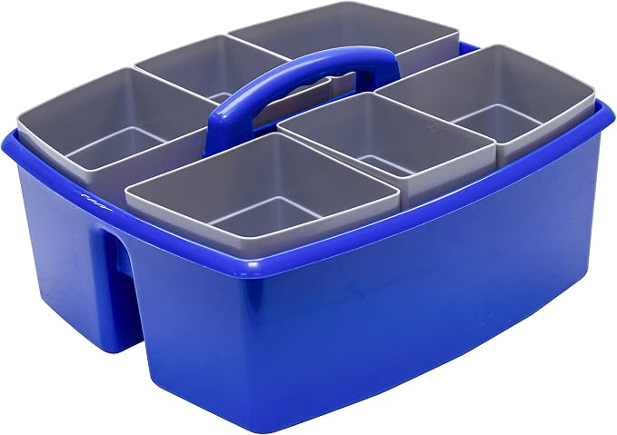 Storex Large Classroom Craft Caddy with Cups, 13 x 11 x 6.575 Inches, Blue, Case of 2 (00985A02C)