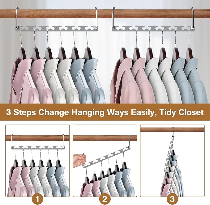 Space Saving Hangers for Clothes 8 Pack, Sturdy Metal Hangers Wardrobe Organizer, Magic Cascading Hanger, Closet Space Saver Closet Organizers and Storage