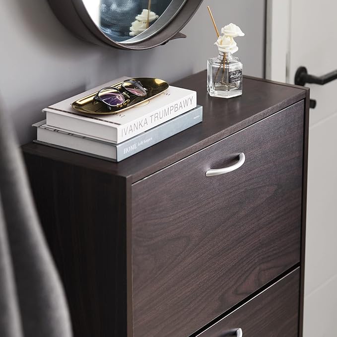 Haotian Shoe Cabinet for Entryway, Tall Freestanding Shoe Rack with 3 Flip-Drawers, Hidden Storage Shoe Organiazer Entrance Hallyway, Brown, FSR110-BR