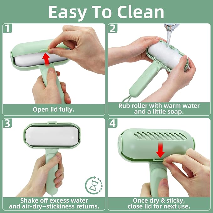 Reusable Lint Roller for Pet Hair Extra Sticky, Washable Silicone Lint Roller Reusable for Clothes, Mini Travel Size Portable Sticky Lint Roller with Handle & Hanging Loop, Green 1 Pack