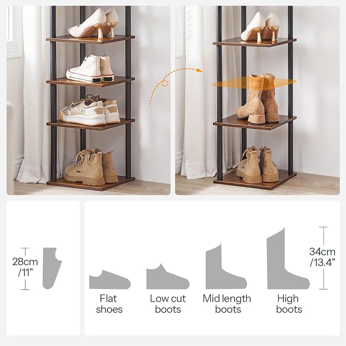 HOOBRO Vertical Shoe Rack, 10-Tier Narrow Shoe Shelf, Shoe Storage Organizer for Small Space, 11" L x 11" W x 68" H, Closet, Entryway, Hallway, Bedroom, Rustic Brown and Black BF32XJ01