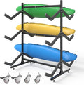 Freestanding Adjustable Kayak Storage Rack, 2 Sides Kayak Bracket, Durable Kayak Rack with Lockable Wheels for Indoor, Outdoor, Garage, Shed, Dock