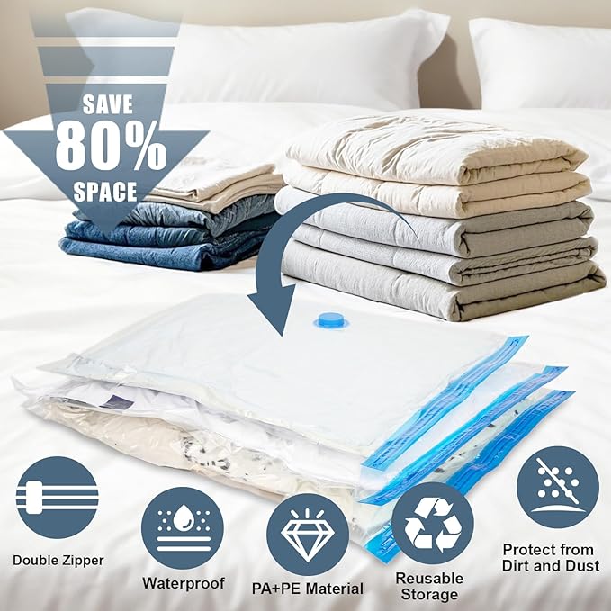 15 Jumbo Vacuum Storage Bags with Electric Pump, Vacuum Seal Bags for Clothing Space Saver Compression Storage Bag Large for Clothing Travel Comforters Blankets Pillows Bedding Duvets Clothes
