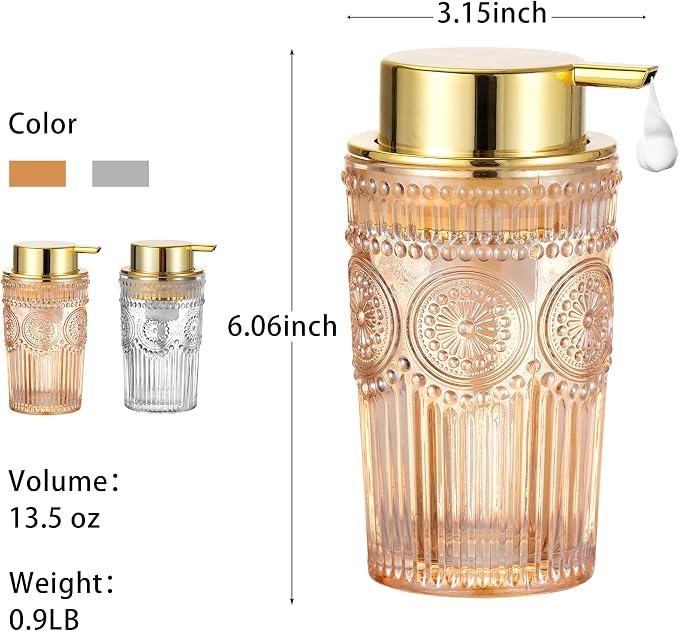 Foaming Hand Soap Dispenser,Glass Foam Soap Dispenser,Refillable Liquid Soap Dispenser,Lotion Dispenser(A4-2-US)