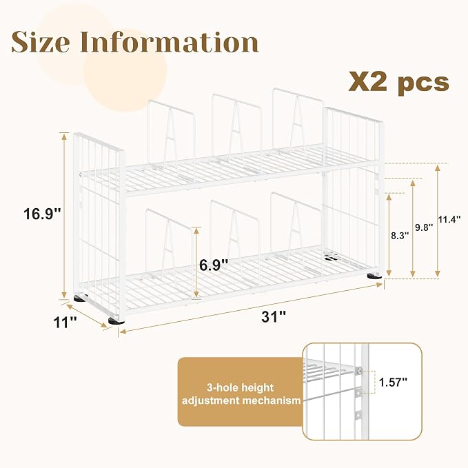 koozuuyk 2 Pack Purse Organizer for Closet, 2 Tier Handbag Wire Organizer Rack with 6 Adjustable Shelf Dividers Each,Handbag Storage Holder for Purses, Totes,Clutches&Chain Bags
