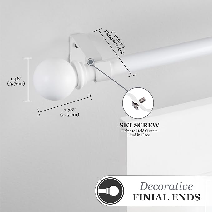 Kenney Chelsea Ball End Window Curtain Rod, Adjustable Curtain Rod for Windows 48 to 86 Inches, Extendable Curtain Rod Set, White Curtain Rod, Curtain Rods 4 Pack