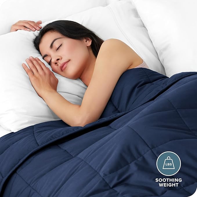 Bare Home Weighted Blanket King Size 30lb (80" x 87") for Adults - All-Natural 100% Cotton - Premium Heavy Blanket Nontoxic Glass Beads (Dark Blue, 80"x87")