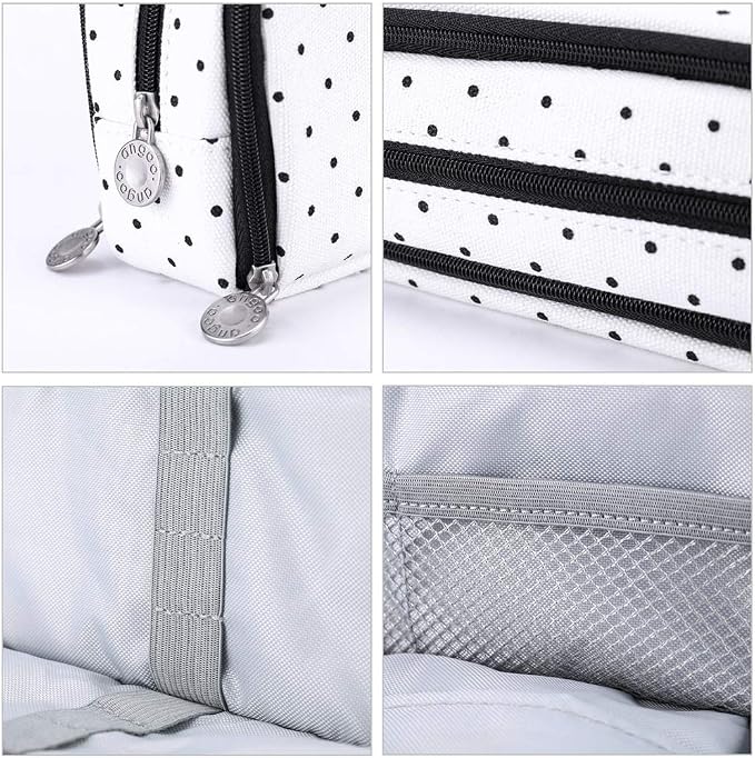 iSuperb Large Pencil Case Big Capacity Pencil Pouch 3 Compartments Pen Bag Canvas Marker Pen Bag for Teen Boys Girls School Students (Black Polka Dot)