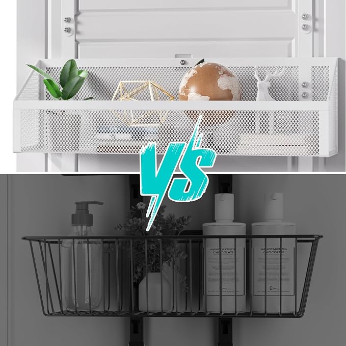 Over Door Hook Organizer 12 Hook Over The Door Organizer with 3 Mesh Baskets - Back of Door Storage Towel Rack Space Saving Storage Organizer for Bedroom, Bathroom, Kitchen, Pantry, White