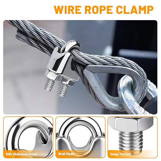 20Pcs 1/8 inch Stainless Steel Wire Rope Cable Clamp,M3 Wire Rope Clips U Bolt Saddle Fastener