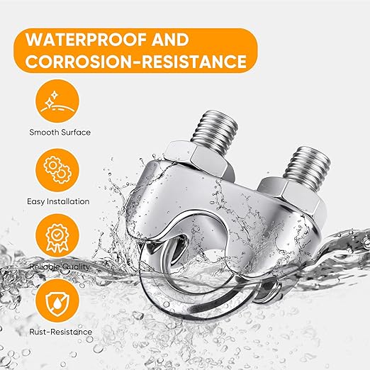12 Pcs 1/4 inch 304 Stainless Steel Wire Rope Cable Clamp,M6 Wire Rope Clips U Bolt Saddle Fastener for Tent Ropes and Rigging Rope