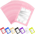 100 PCS Pink Resealable Mylar Bags with Frosted Clear Window Packaging Bags Foil Pouch Zipper Bag for Food Self Sealing Storage Supplies 4.72x7.1