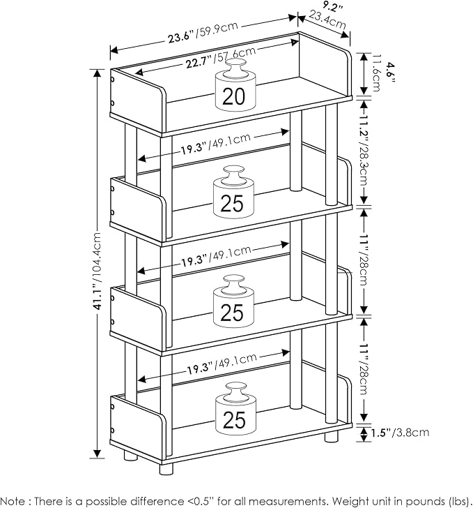 Furinno Turn-N-Tube 4-Tier Toolless Display Rack, Amber Pine/Black