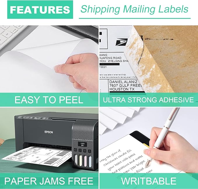 Half Sheet 8.5x5.5inch Shipping Mailing Label 1000 Counts, 2 Labels Per Sheet 8.5 x 11 for Laser & Inkjet Printer, Permanent Adhesive Label Square Corner (500 Sheets)