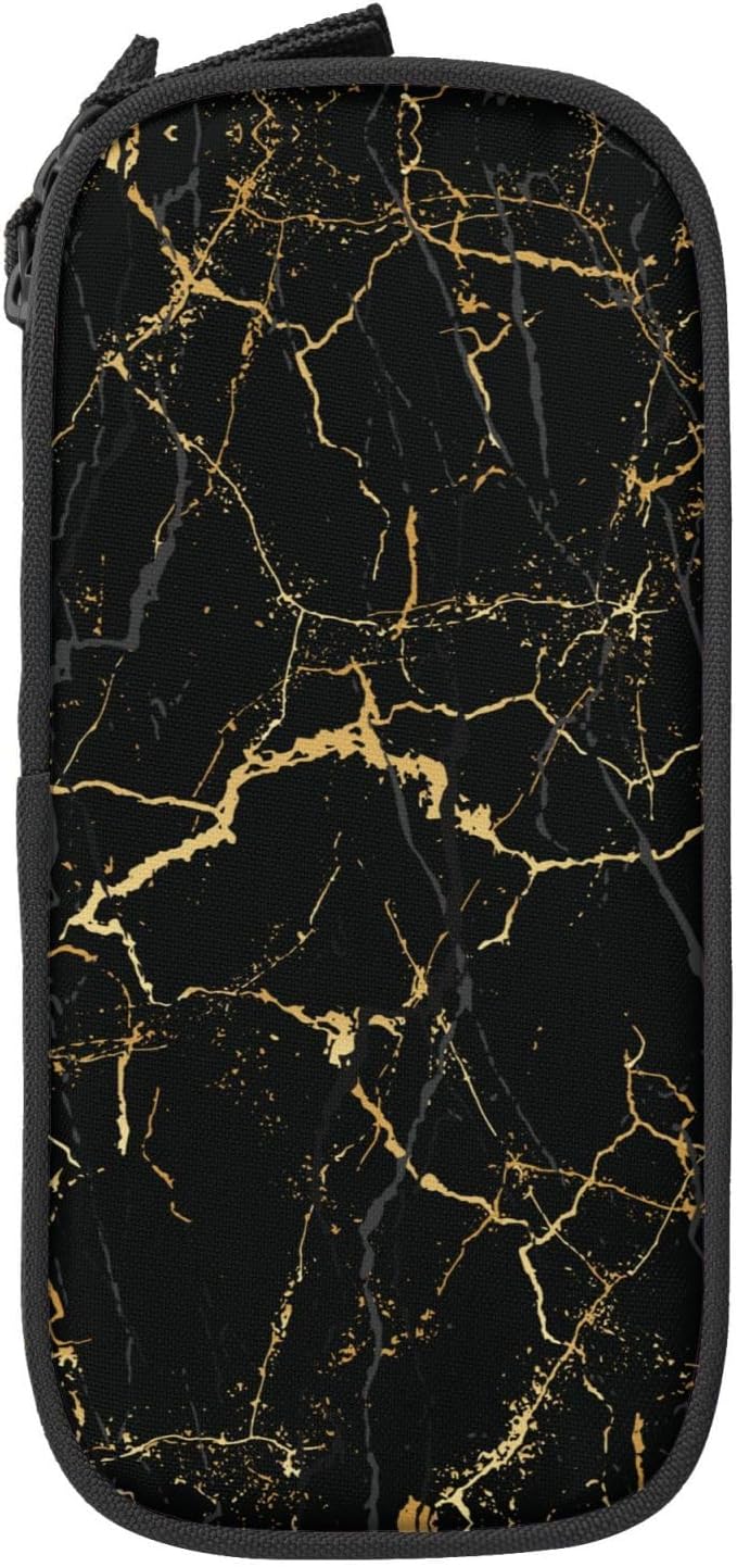 Perinsto Black And Gold Marble Texture Pencil Case Big Capacity Multi Compartment Stationery Box Pencil Pouch Holder Desk Organizer For School Office Home