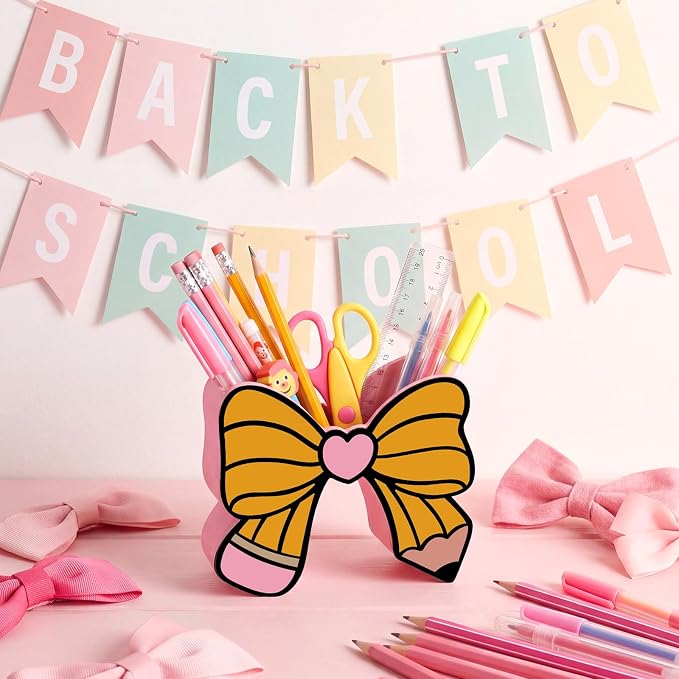 Tenceur Back to School Teacher Supplies Pencil Bow Pen Holder for Desk Large Capacity Pencil Holder Cute Desk Organizer for Classroom Office Makeup Brush Holders Christmas Decor Gift for Girls Women