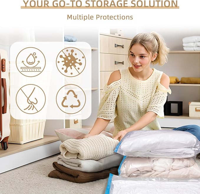 Vacuum Seal Bags with Portable Electric Pump, 9 Pack Vacuum Storage Bags for Clothing Travel, Compression Packing Space Saver Bags for Luggage Suitcase (3 Small & 3 Medium & 3 Large)