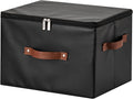 Storage Bins with Zipper Lid PU leather Storage Boxes Leather Fabric Collapsible Lidded Baskets Cube with Handle Decorative Shelves Closet Office Organizer Container(Black, Large Size)