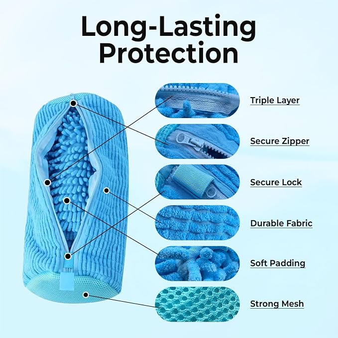 2PCS Shoe Washing Machine Bag with Pair of Shoe Tree and 4 Deodorizer Balls, Durable Zipper Reusable Shoe Washing Bag with 20000+ Fluffy Fiber Lining For 360° Cleaning for Sneakers (Blue)