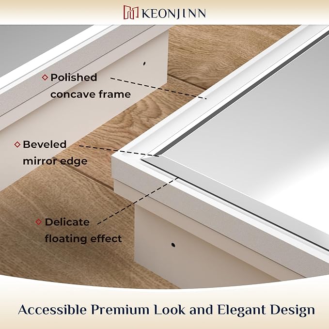 Keonjinn 16" x 24" White Medicine Cabinets for Bathroom with Mirror, Recessed or Surface Wall-Mounted Aluminum Alloy Framed Beveled Mirror, Single Door Farmhouse Bathroom Mirror with Storage Cabinet