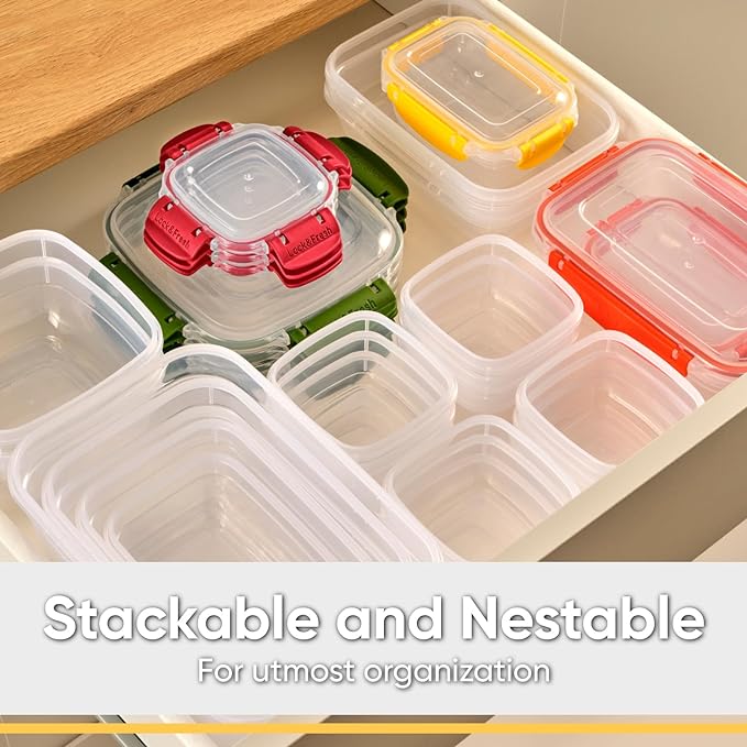 Superio Lock and Fresh Airtight Food Storage Containers with Lids for Kitchen Pantry Organization and Storage, BPA Free, Lunch, and Meal Prep Plastic Containers, 16 oz. Square Sealed Container, Red