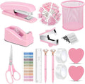 Office Supplies,Desk Accessories, Stapler and Tape Dispenser Set for Women with Stapler, Tape Dispenser, Staple Remover, Staples, Clips, Scissor and Tabs,Gift for Students, Coworkers