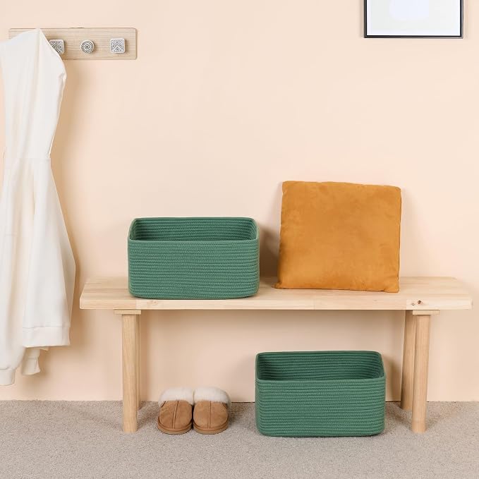 MiniArk Large Storage Baskets for Organizing, 17 x 13 x 7.5” Closet Shelf Baskets for Clothes Blanket Towels, Baby Nursery, Toy Bins Box, Woven Rope Baskets, 4 Packs Green