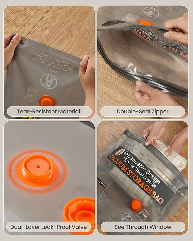 Travel Vacuum Bags for Clothing with Rechargeable Electric Pump, 15 Pack Compression Packing Storage Bags for Luggage and Suitcase, Space Saver Seal Bags for Cruise and Vacation