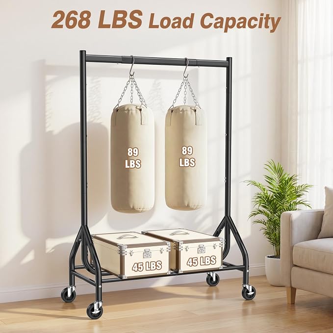 EAGMAK Heavy Duty Clothes Rack Load 268 LBS, 31.5 inch Hanging Rod, Black | Metal Frame, Stable Base, Compact Size, Rolling Smooth, For Bedroom Closet Entryway Laundry Living Room Home Garage Storage