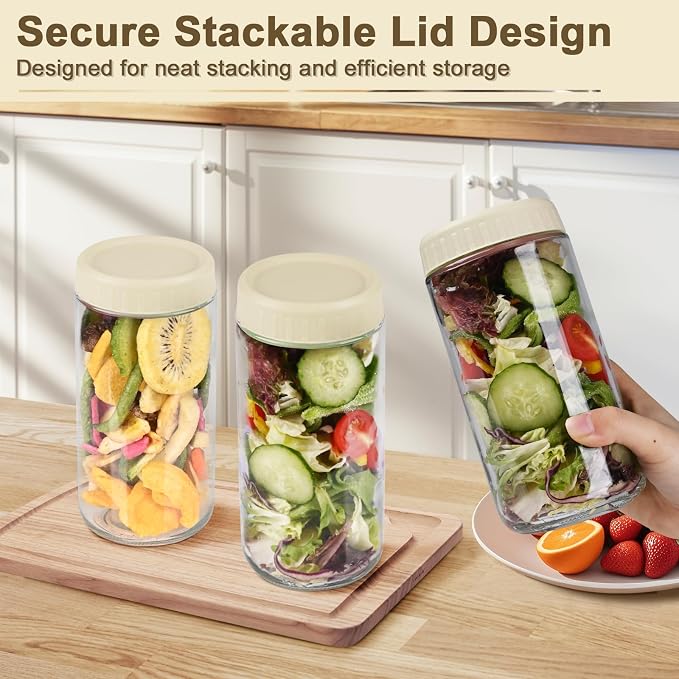 Overnight Oats Containers with Lids, 24oz Wide Mouth Mason Jars with Lids, 9 Pack Glass Jars with Airtight lid for Chia Pudding Yogurt Salad, Meal Prer Oatmeal Jars, Yellow