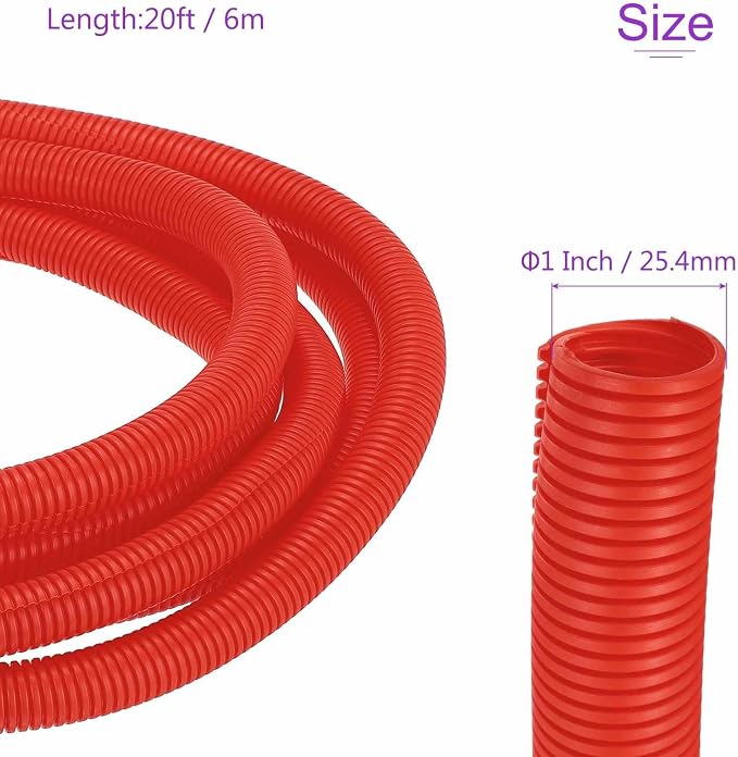 DMiotech 20ft Wire Loom Split Tubing 1 Inch(25.4mm) ID, Cord Protectors from Pet Flexible Conduit Cable Management for Office Home Garden, Red