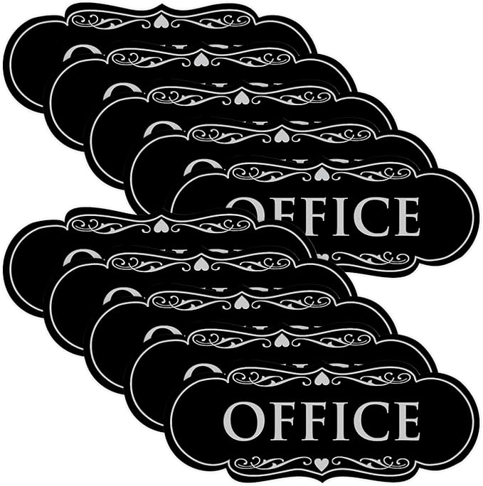 All Quality Designer Office Sign | Easy Installation - Black/Silver - Small (10 Pack)