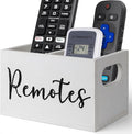 Remote Control Holder, Wooden TV Remote Holder for Table, Remote Caddy Organizer with 2 Compartments, Media Storage Box for Nightstand, Couch (White)