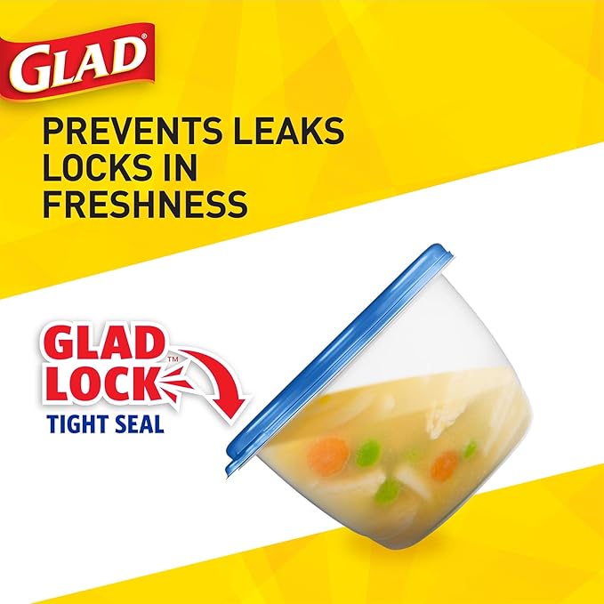 Glad GladWare To Go Snack Food Storage Containers with Lids, Medium Rectangle No BPA Plastic with Built-In Dressing Cup for Salads and Snacks, Microwave Dishwasher Safe, 24 Oz, 4 Count
