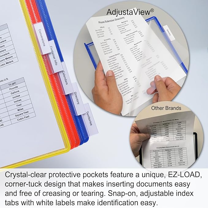 Ultimate Office AdjustaView 10-Pocket Desk Reference Organizer with Easy-Load Pockets and Compact Weighted Base for Maximum Stability (Colored Pockets)