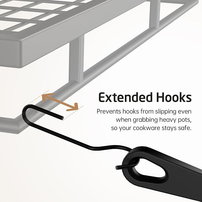 KES 30-Inch Pot Rack Wall Mounted, 8 Secure Lid Holders & 12 Sturdy Hooks | 2-Tier Kitchen Hanging Pot and Pan Organizer, Ample Storage for Tall Cookware, KUR215S75C-BK