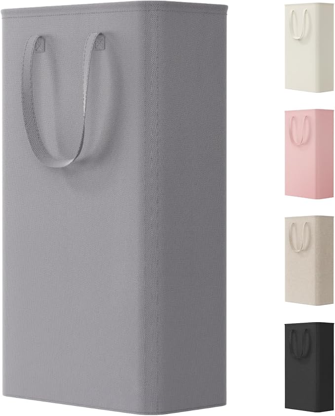 Lifewit Slim Laundry Hamper, Narrow Small Laundry Basket with Handle for Dirty Clothes, Collapsible Tall Thin Laundry Bin for Bathroom Bedroom Dorm College, 65L, Grey