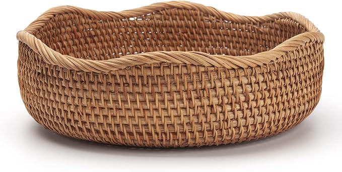 Rattan Bread Baskets Round Woven Fruit Bowls Key Holders Stackable for Storage, Snack, Fruit, Vegetable Natural Set of 3