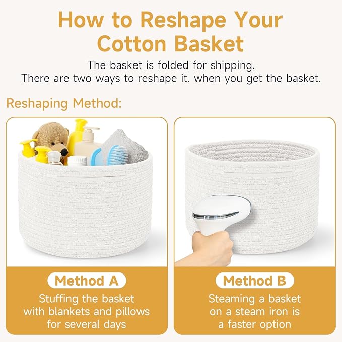 Small Rope Baskets for Storage, Baskets for Gifts Empty, Cute Round Woven Baskets, Decorative Shelf Basket 9.82×9.82×7.1", Cotton Toy Basket Storage Bins for Organizer 3 Packs White