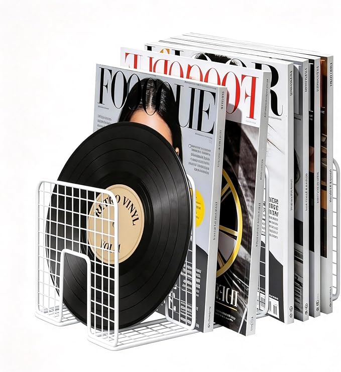 DAWASAPAT Vinyl Record Storage Holder Stand Vinyl Coated Metal Wire Rack Tabletop Magazine Holder Rack, Record Storage, Album Storage Rack Sorter Organizer for Home Office school