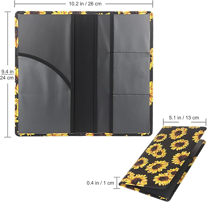 LumiMokki Premium Car Registration & Insurance Card Holder with Magnetic Shut, Vehicle Glove Box Car Organizer - For Documents, Cards, License (Sunflower B)
