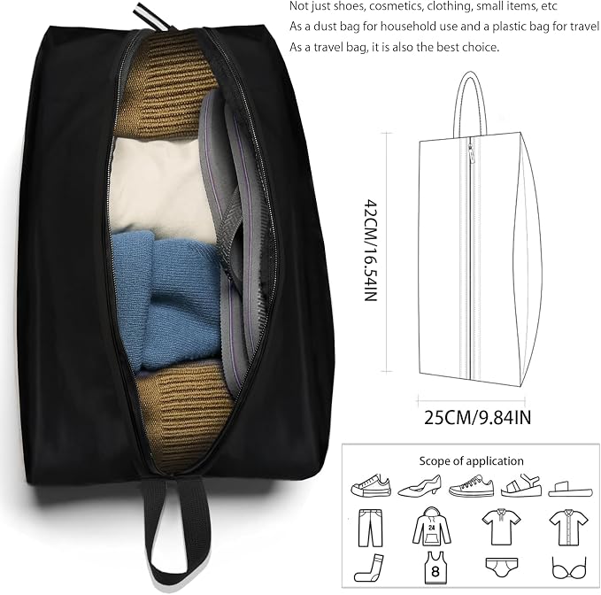 Shoe Bag for Travel, Waterproof Extra Large Shoe Storage Organizer with Handle, Multi-Functional Odor-Resistant Shoe Pouch for Gym, Soccer, Golf, Tennis Soccer Cleats Bag 16.5 x 9.8 Inches (Black)