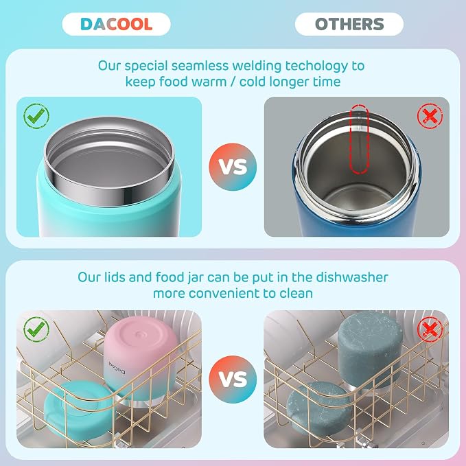 DaCool Kids Thermo for Hot Food Vacuum Stainless Steel Insulated Food Jar 13.5 OZ Kids Lunch Food Thermo Insulated Lunch Container Bento for School Office Picnic Travel Outdoors,Leakproof,BPA Free