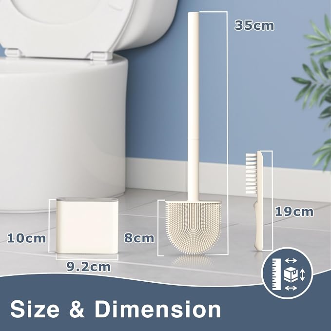 2 Pack Silicone Toilet Brushes & Holders– Includes 2 Crevice Brushes for Bathroom, Long Non-Slip Handle – Durable Bathroom Cleaning Set.
