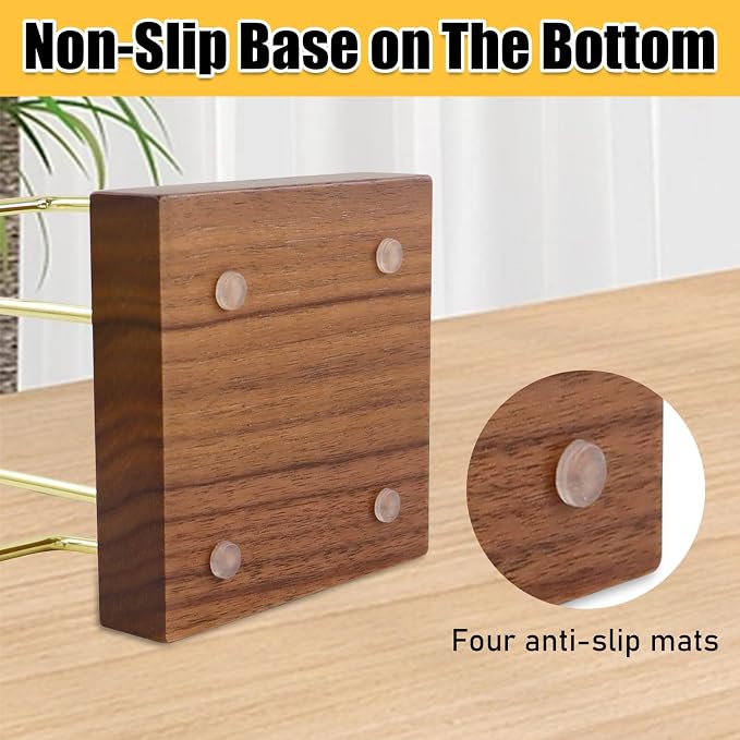 Buqoo Walnut Wood and Gold Metal Sticky Note Holder | Walnut Wood and Gold Metal Wire Self Stick Note Pad Holder Dispenser for School Home Office Desk Accessories Supplies