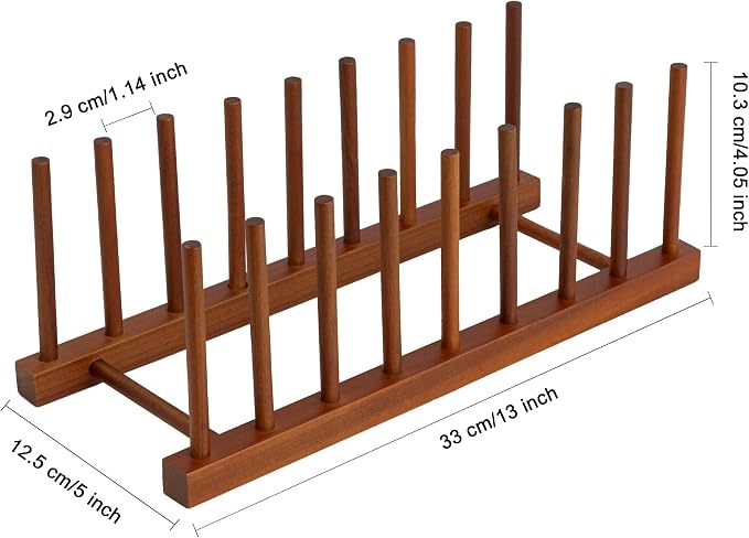 HBlife 2 Packs Teak Wooden Dish Drying Rack Kitchen Storage Plate Organizer | 8 Slots, Vertical Dish Racks for Cabinet Countertop & Wall, Plate Pot Lid Cutting Board Holder, Bowl Cup Drainer, Keep Dry