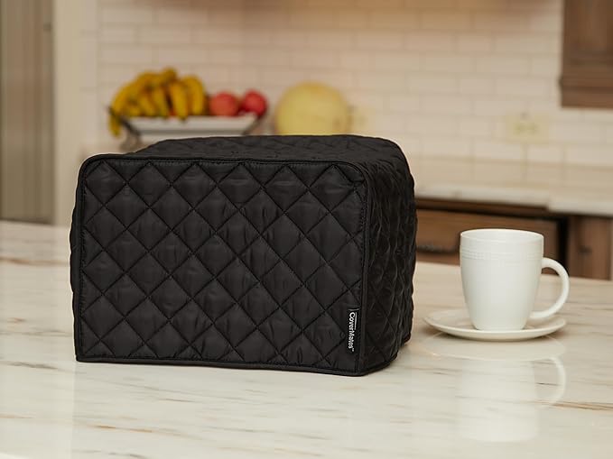 Covermates Keepsakes Toaster Cover – Quilted Appliance Protector for Coutertop Bread Ovens – Dust & Stain Resistant, Washable Slip‑On Design for Countertop Storage, Black