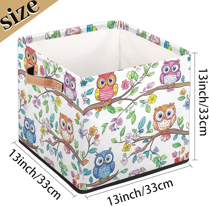 TropicalLife Floral Owl Storage Cube, 13 Inch Fabric Cube Storage Organizer Bin for Shelves Clothes, Decorative Foldable Storage Boxes
